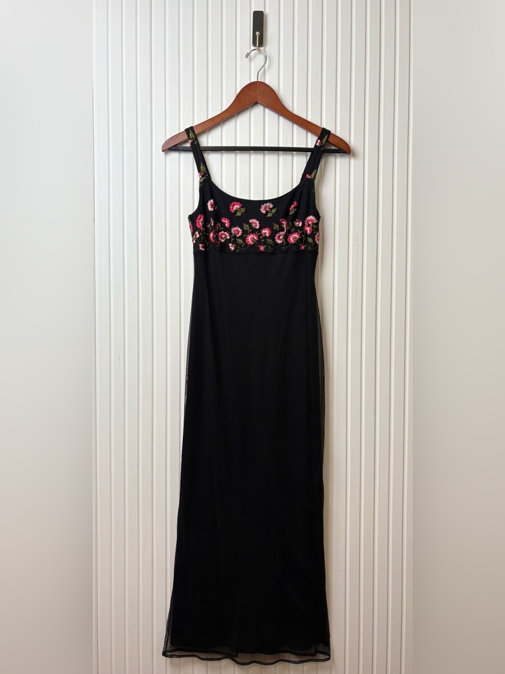 VTG Y2K Laundry by Shelli Segal Maxi Dress Embroidered Mesh Overlay Whimsigoth